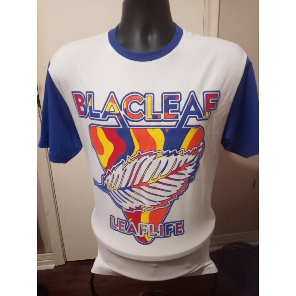NWT Black Leaf Men's Casual T-Shirt MEDIUM M Brand New White Blue Short Sleeve